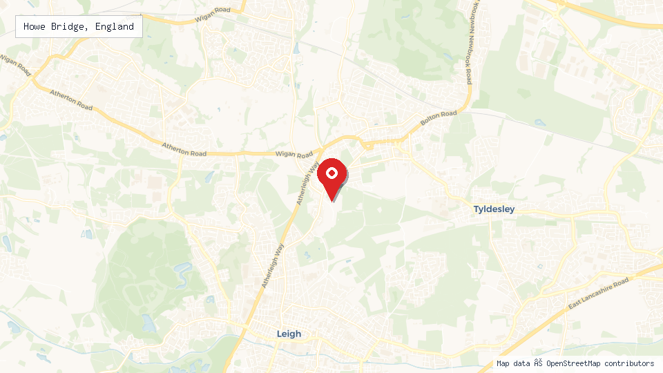 Street map of Howe Bridge, England with location pin