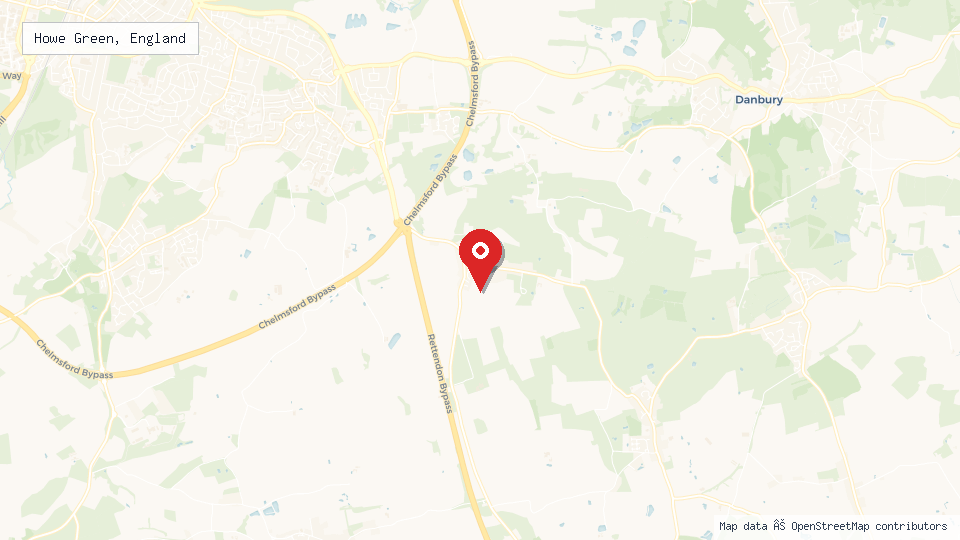 Street map of Howe Green, England with location pin
