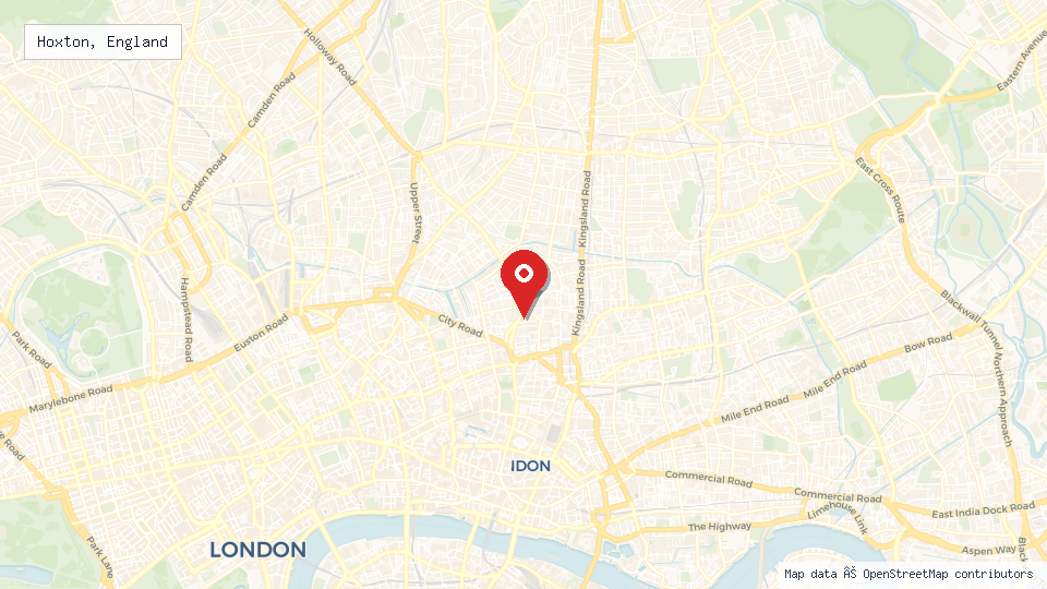 Street map of Hoxton, England with location pin