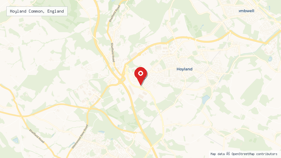 Street map of Hoyland Common, England with location pin