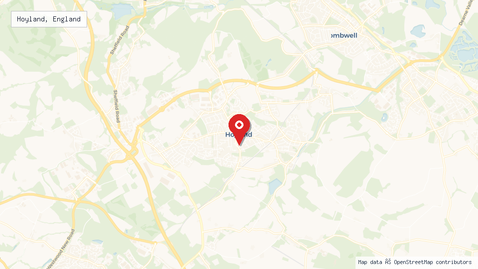 Street map of Hoyland, England with location pin