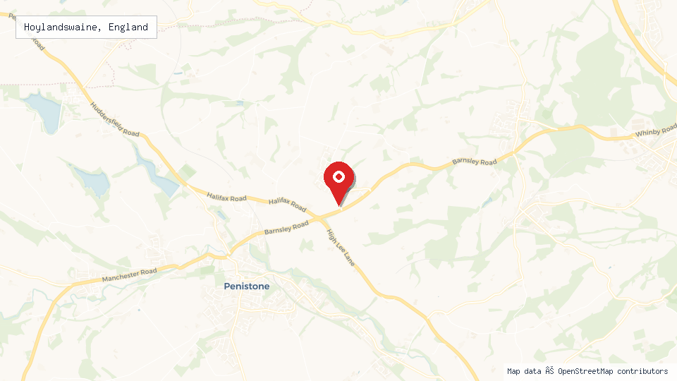 Street map of Hoylandswaine, England with location pin