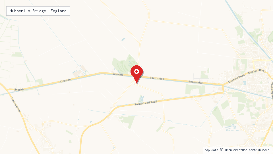 Street map of Hubbert's Bridge, England with location pin