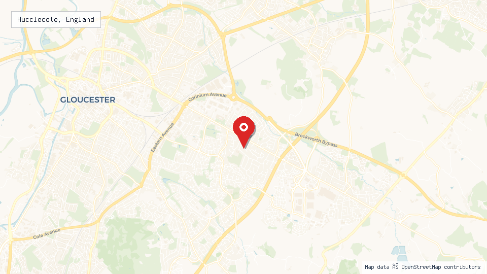 Street map of Hucclecote, England with location pin