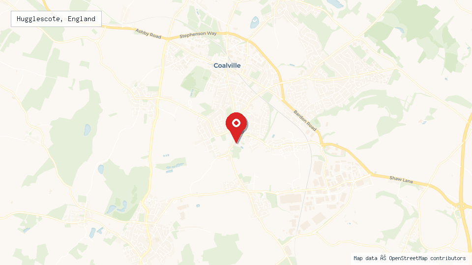 Street map of Hugglescote, England with location pin