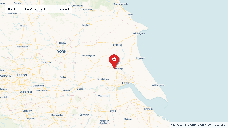 Street map of Hull and East Yorkshire, England with location pin