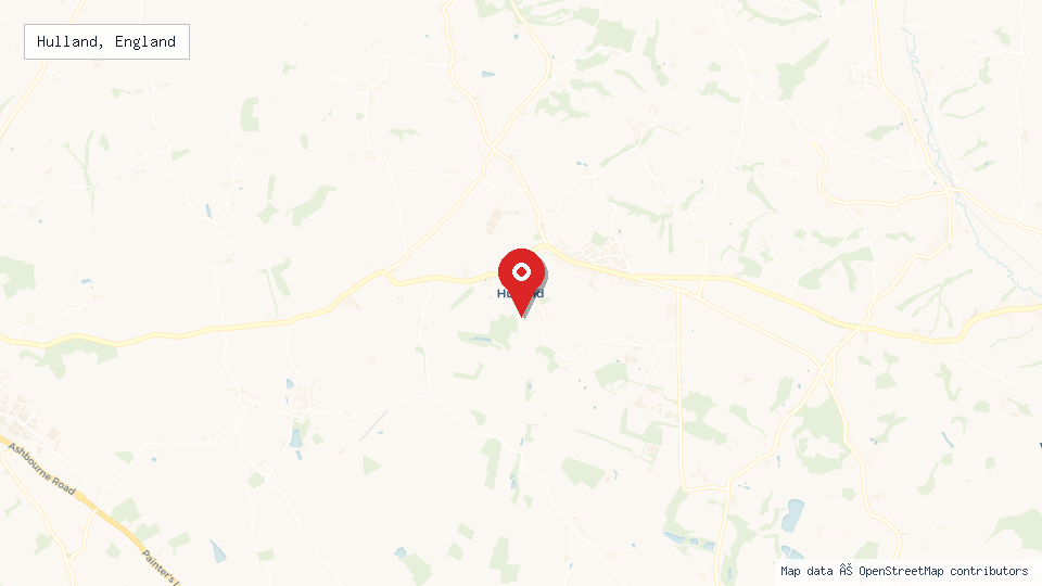Street map of Hulland, England with location pin