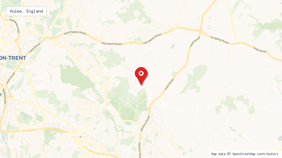 Street map of Hulme, England with location pin