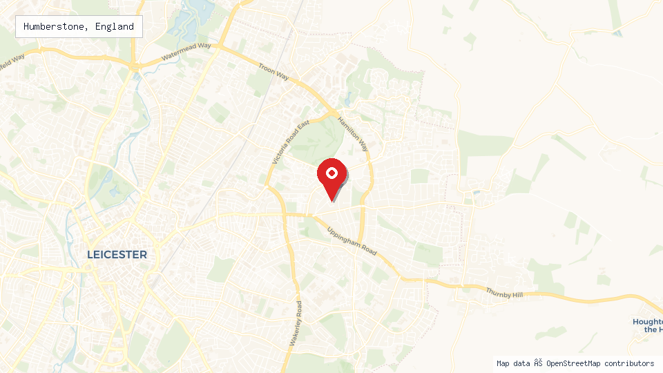 Street map of Humberstone, England with location pin