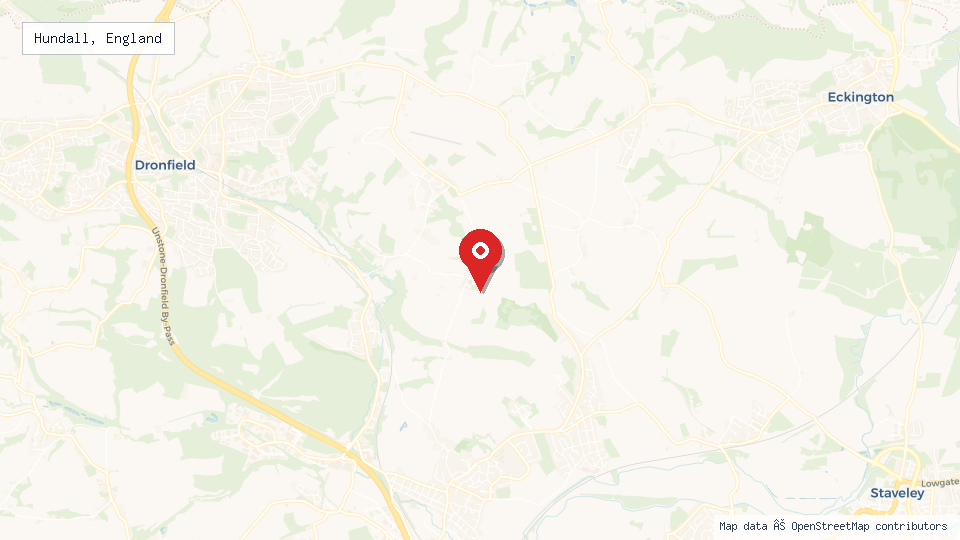 Street map of Hundall, England with location pin