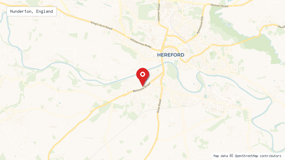 Street map of Hunderton, England with location pin
