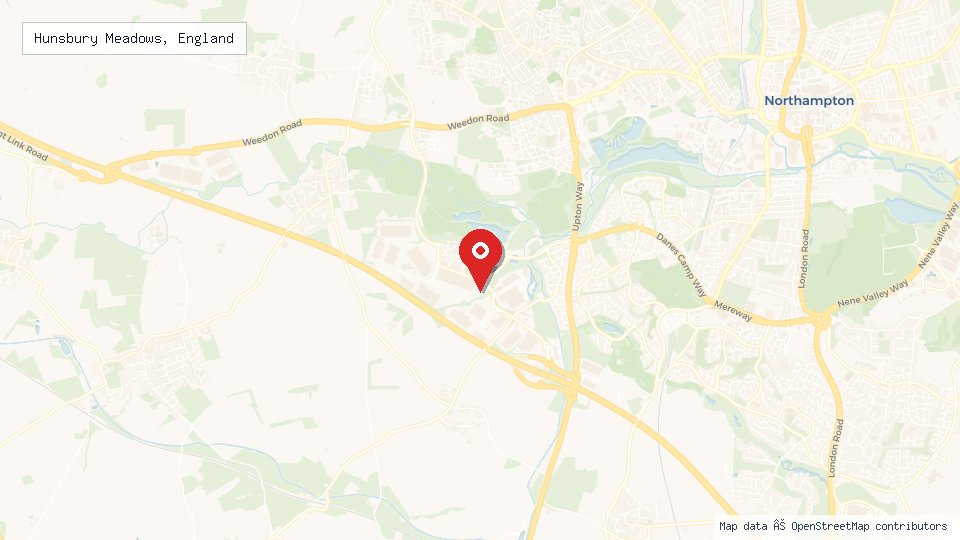 Street map of Hunsbury Meadows, England with location pin