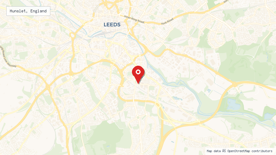 Street map of Hunslet, England with location pin