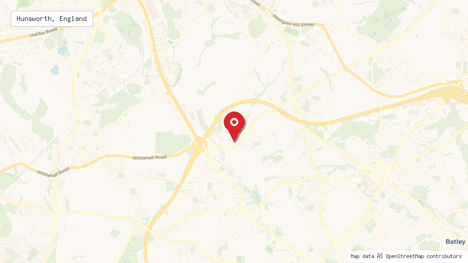Street map of Hunsworth, England with location pin