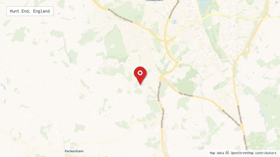 Street map of Hunt End, England with location pin