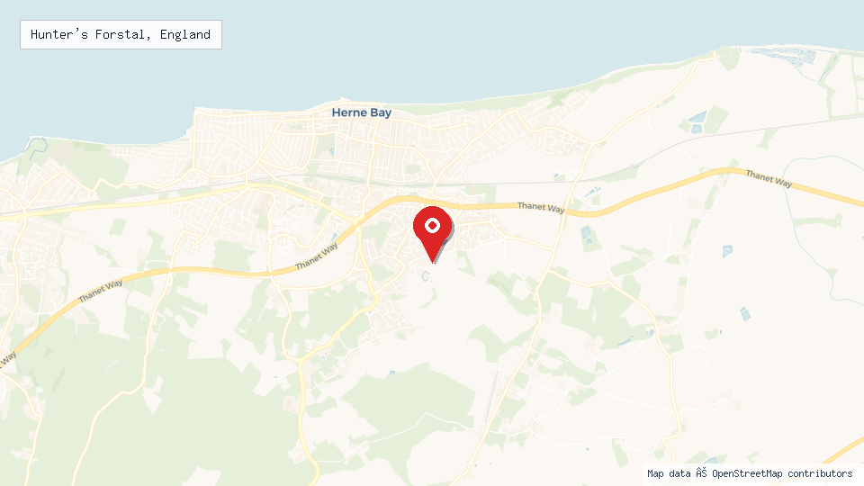 Street map of Hunter's Forstal, England with location pin