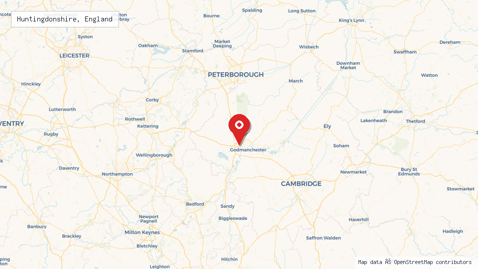 Street map of Huntingdonshire, England with location pin
