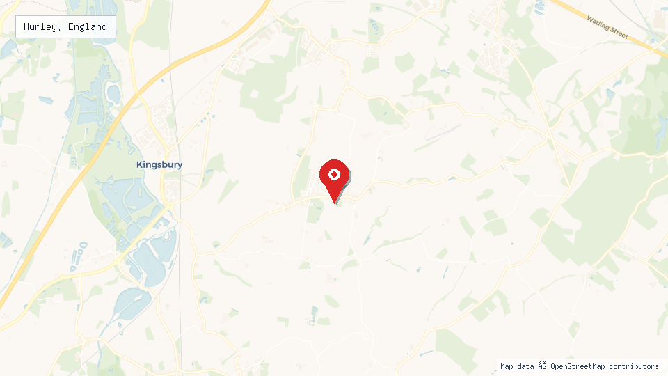 Street map of Hurley, England with location pin