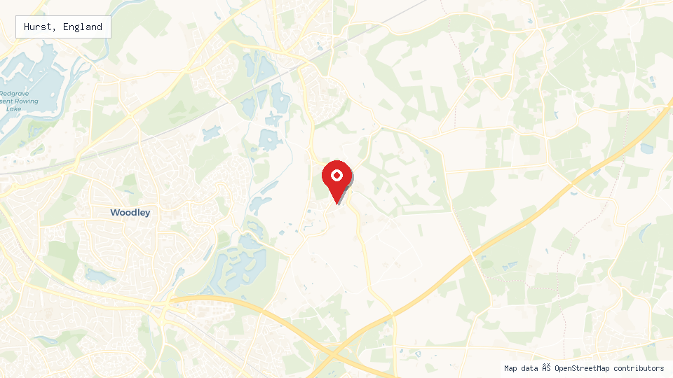 Street map of Hurst, England with location pin