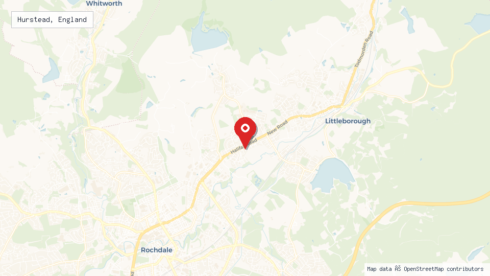 Street map of Hurstead, England with location pin