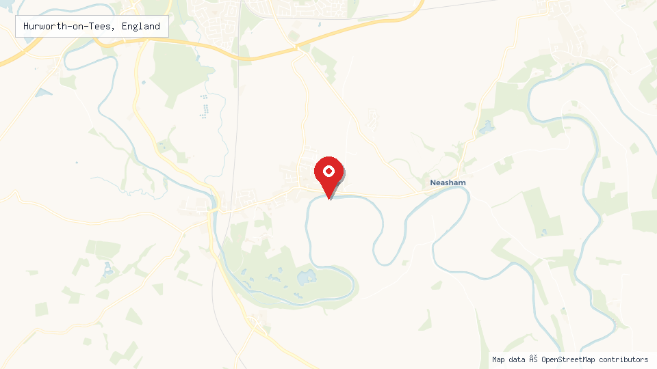 Street map of Hurworth-on-Tees, England with location pin