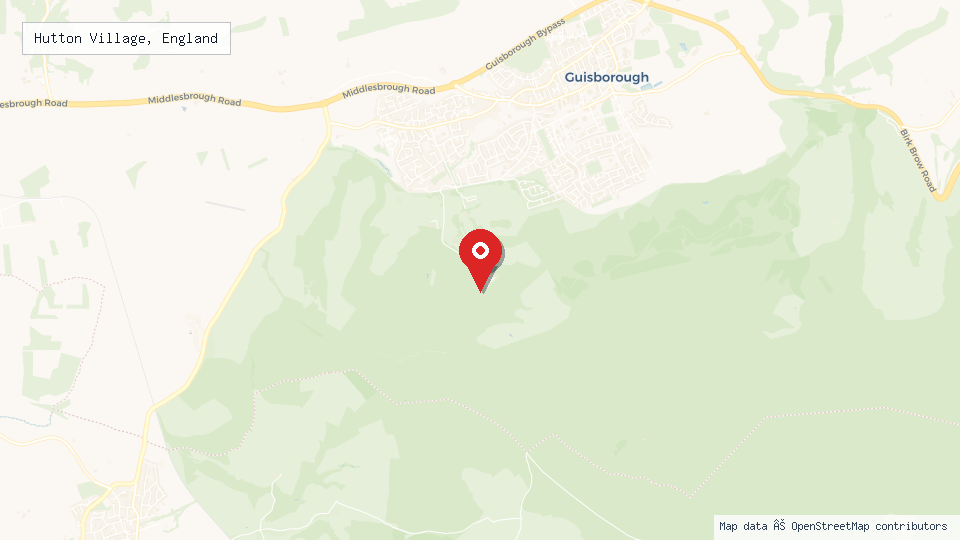 Street map of Hutton Village, England with location pin