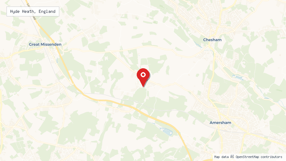 Street map of Hyde Heath, England with location pin