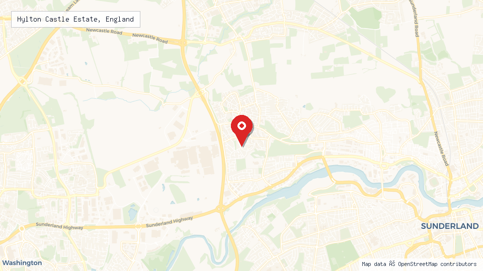 Street map of Hylton Castle Estate, England with location pin