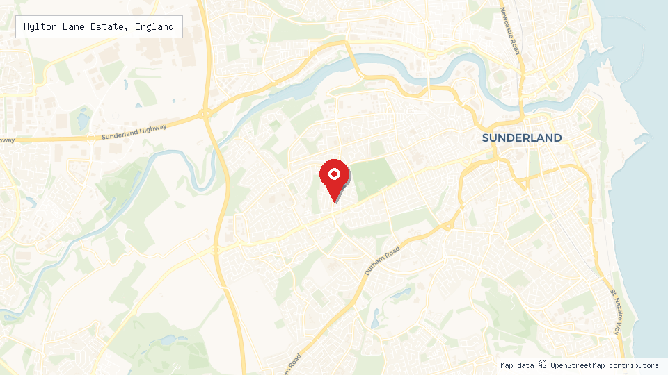 Street map of Hylton Lane Estate, England with location pin