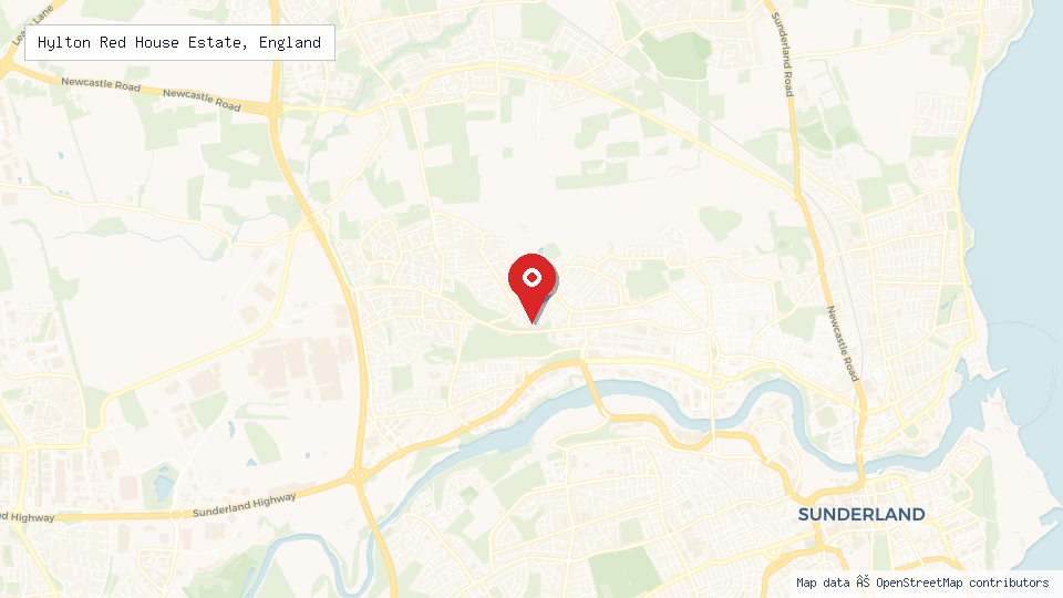 Street map of Hylton Red House Estate, England with location pin