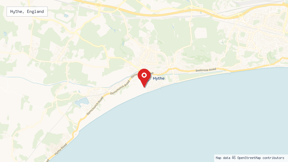 Street map of Hythe, England with location pin
