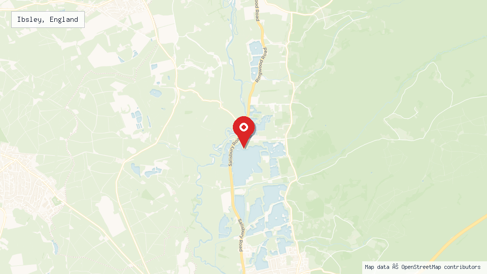 Street map of Ibsley, England with location pin