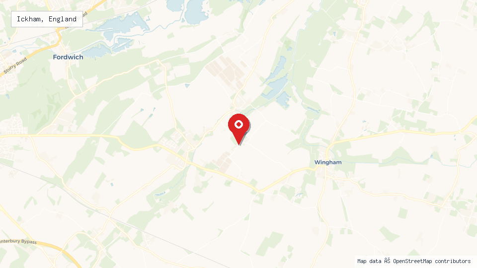 Street map of Ickham, England with location pin