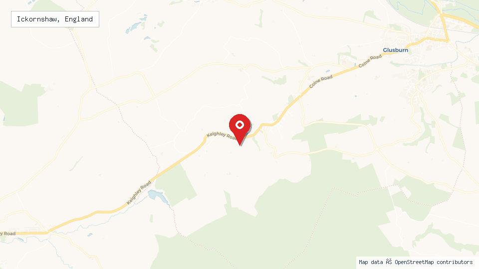 Street map of Ickornshaw, England with location pin