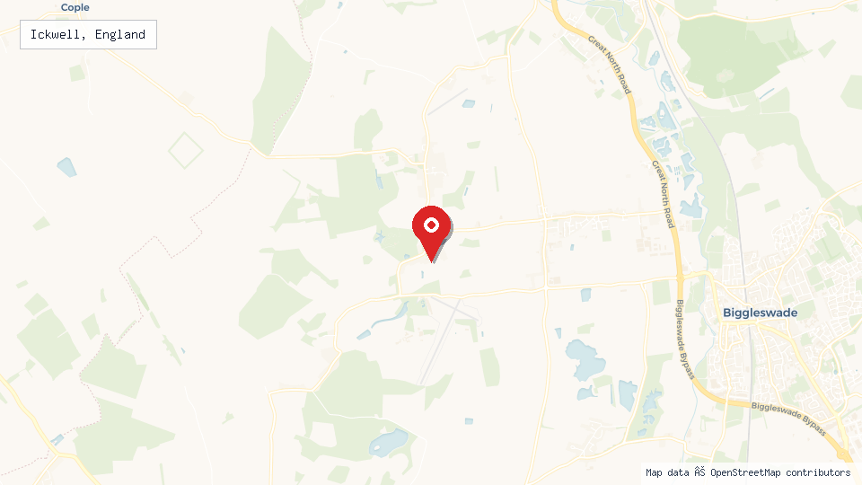 Street map of Ickwell, England with location pin