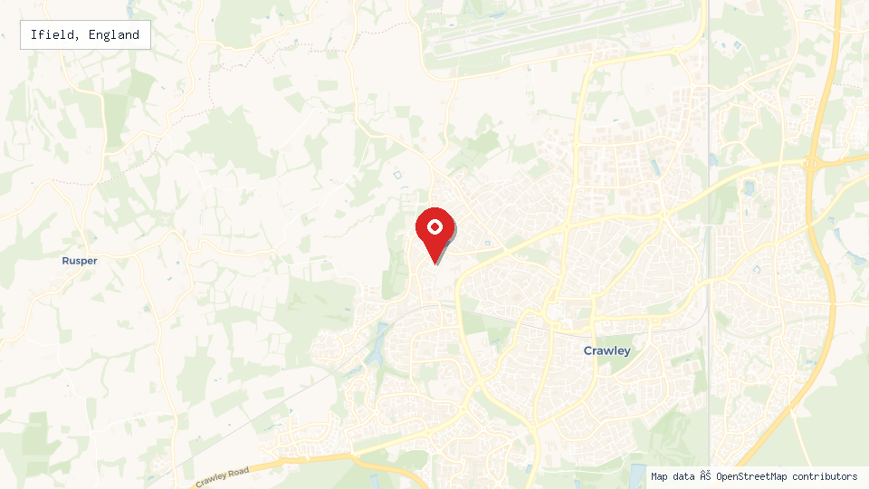 Street map of Ifield, England with location pin
