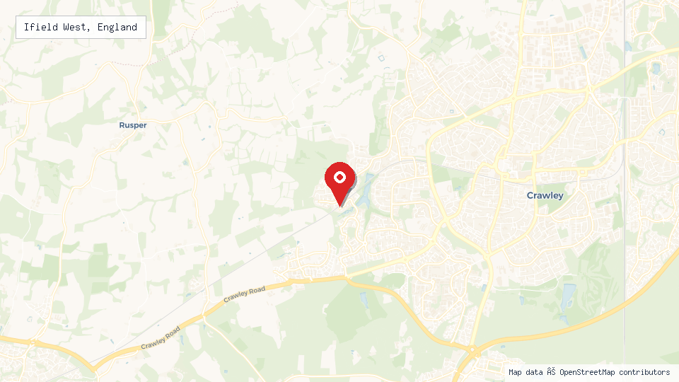Street map of Ifield West, England with location pin