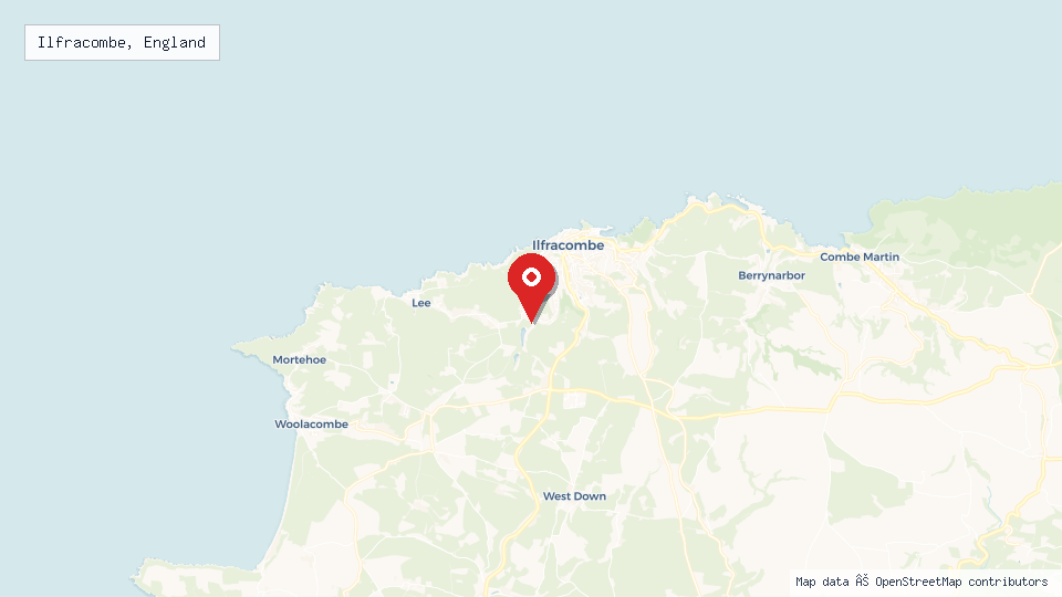 Street map of Ilfracombe, England with location pin