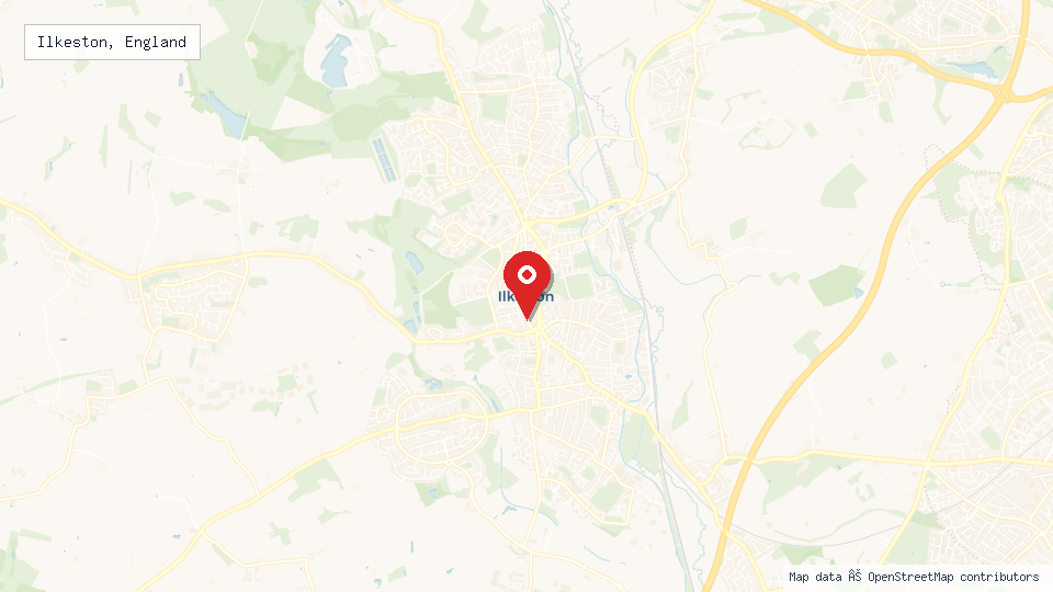 Street map of Ilkeston, England with location pin