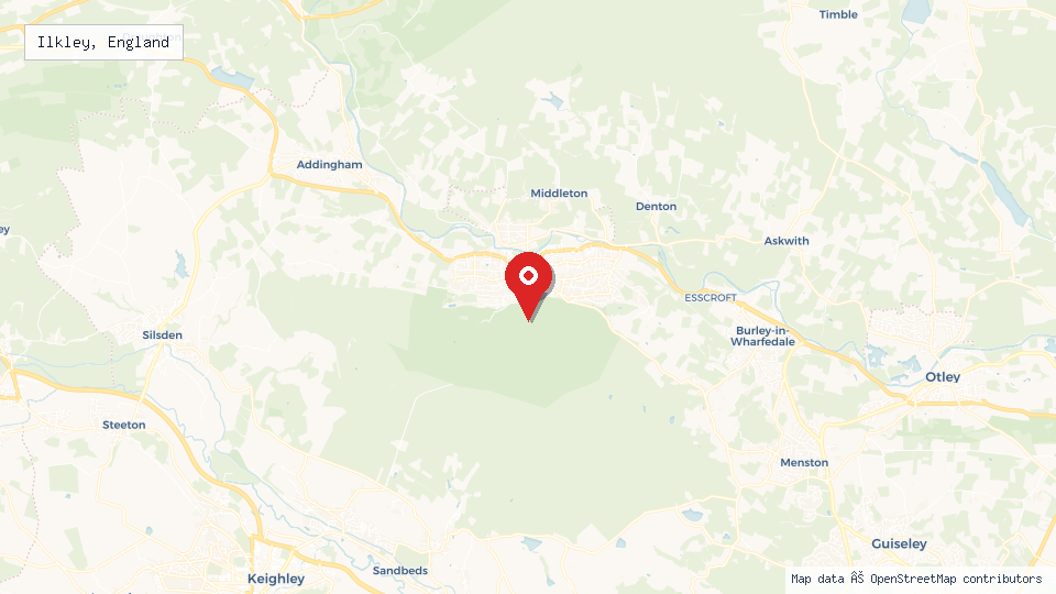 Street map of Ilkley, England with location pin