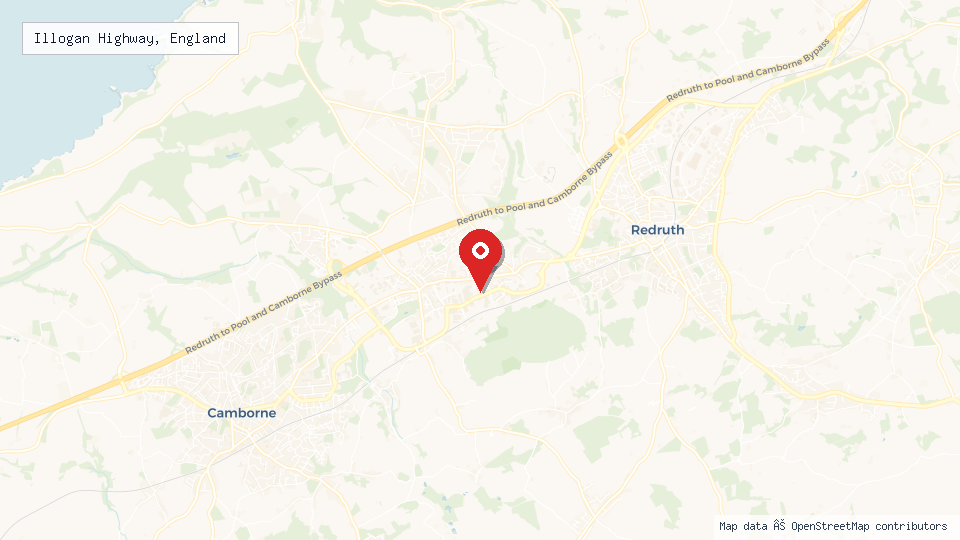Street map of Illogan Highway, England with location pin