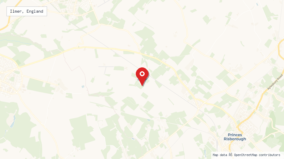 Street map of Ilmer, England with location pin