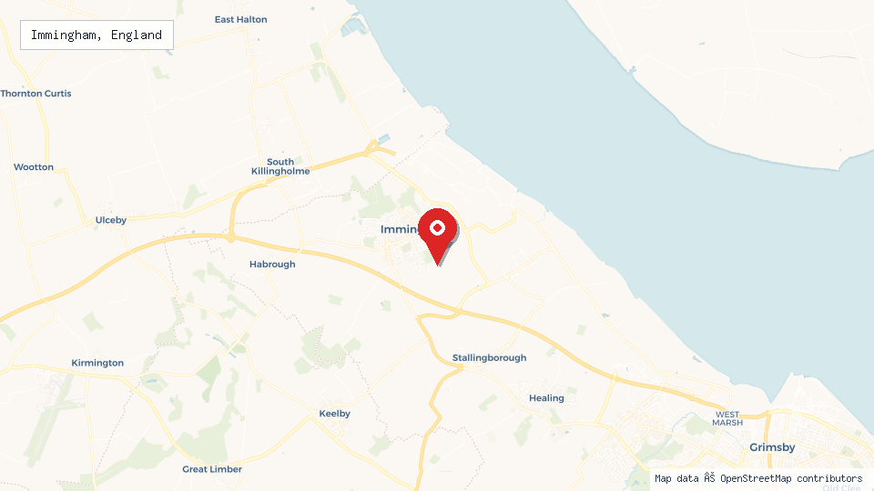 Street map of Immingham, England with location pin