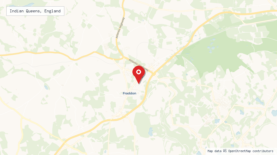 Street map of Indian Queens, England with location pin