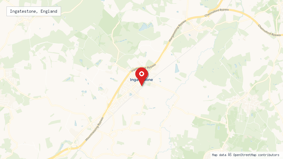 Street map of Ingatestone, England with location pin
