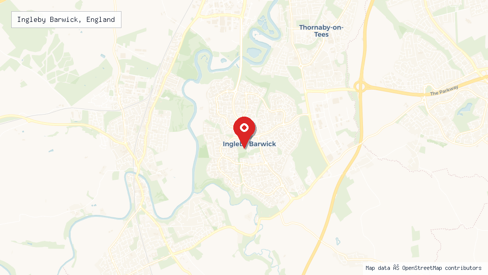 Street map of Ingleby Barwick, England with location pin