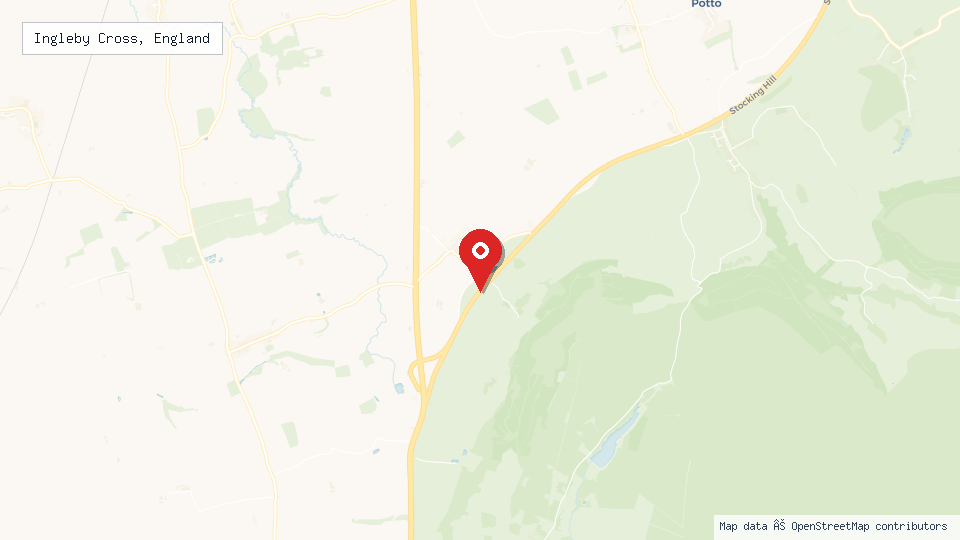 Street map of Ingleby Cross, England with location pin