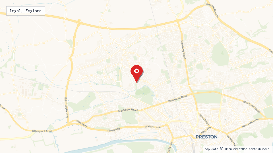 Street map of Ingol, England with location pin