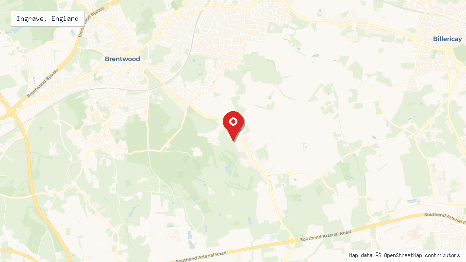 Street map of Ingrave, England with location pin