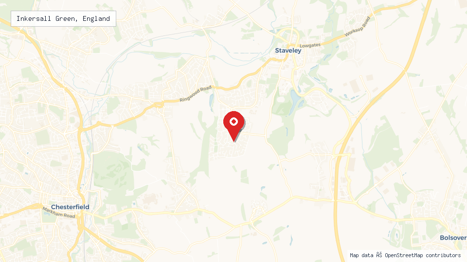 Street map of Inkersall Green, England with location pin